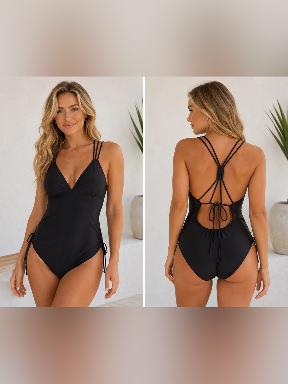 NWT Volcom Simply Solid Black One Piece Swimsuit Strappy Open Back